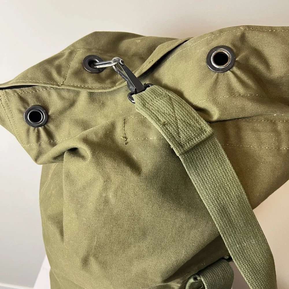 US Military Duffel Bag L Olive Drab Canvas Vintage Sea Bag Travel Gear Laundry